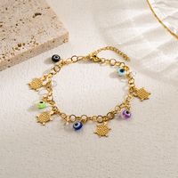 Modern Style Devil's Eye Butterfly Stainless Steel Imitation Pearl Layered Gold Plated Bracelets main image 4