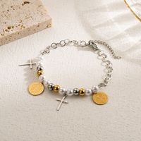 Casual Artistic Cross Devil's Eye Butterfly Stainless Steel Imitation Pearl Layered Gold Plated Bracelets main image 4
