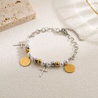 Casual Artistic Cross Devil's Eye Butterfly Stainless Steel Imitation Pearl Layered Gold Plated Bracelets sku image 3