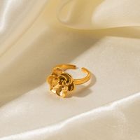 Ig Style Flower Stainless Steel 18k Gold Plated Open Ring In Bulk main image 6