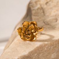 Ig Style Flower Stainless Steel 18k Gold Plated Open Ring In Bulk main image 4