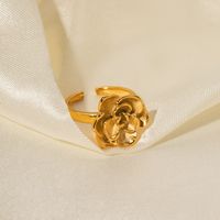 Ig Style Flower Stainless Steel 18k Gold Plated Open Ring In Bulk main image 5