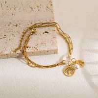 Casual Modern Style Tree Starfish Anchor Stainless Steel Imitation Pearl Layered Gold Plated Bracelets sku image 3