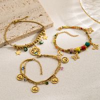 Casual Artistic Devil's Eye Tree Butterfly Stainless Steel Layered Enamel Gold Plated Bracelets main image 1