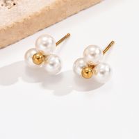 1 Pair Elegant Simple Style Flower Plating Inlay 304 Stainless Steel Artificial Pearls 14K Gold Plated Ear Studs main image 6