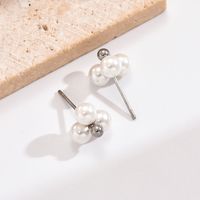 1 Pair Elegant Simple Style Flower Plating Inlay 304 Stainless Steel Artificial Pearls 14K Gold Plated Ear Studs main image 3
