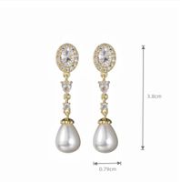 1 Pair Casual Simple Style Oval Water Droplets Plating Inlay Copper Pearl Zircon Drop Earrings sku image 2