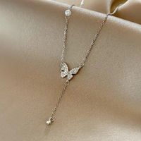 Fashion Letter Heart Shape Titanium Steel Inlay Zircon Pendant Necklace 1 Piece sku image 10