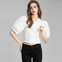 Women's Blouse Short Sleeve Blouses Romantic Solid Color sku image 3