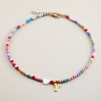 Vacation Letter Heart Shape Stainless Steel Mixed Materials Beaded Handmade Necklace sku image 25
