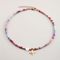 Vacation Letter Heart Shape Stainless Steel Mixed Materials Beaded Handmade Necklace sku image 1