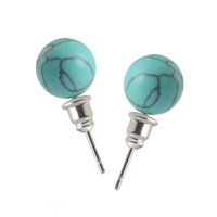 1 Pair Retro Commute Round Inlay Natural Stone Turquoise Tiger Eye Gem Ear Studs main image 4