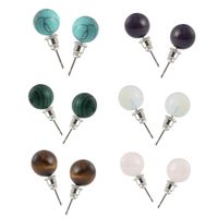 1 Pair Retro Commute Round Inlay Natural Stone Turquoise Tiger Eye Gem Ear Studs main image 1