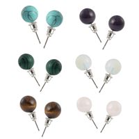 1 Pair Retro Commute Round Inlay Natural Stone Turquoise Tiger Eye Gem Ear Studs main image 6