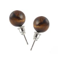 1 Pair Retro Commute Round Inlay Natural Stone Turquoise Tiger Eye Gem Ear Studs main image 3