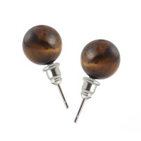1 Pair Retro Commute Round Inlay Natural Stone Turquoise Tiger Eye Gem Ear Studs sku image 1