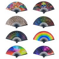 23cm Black Straight Bone National Style Satin Fan Rainbow Series Abstract Painting Style Folding Fan Classic Ancient Style Small Folding Fan main image 1