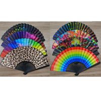 23cm Black Straight Bone National Style Satin Fan Rainbow Series Abstract Painting Style Folding Fan Classic Ancient Style Small Folding Fan main image 3