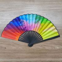 23cm Black Straight Bone National Style Satin Fan Rainbow Series Abstract Painting Style Folding Fan Classic Ancient Style Small Folding Fan main image 4