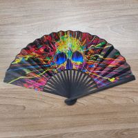 23cm Black Straight Bone National Style Satin Fan Rainbow Series Abstract Painting Style Folding Fan Classic Ancient Style Small Folding Fan main image 2