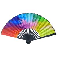 23cm Black Straight Bone National Style Satin Fan Rainbow Series Abstract Painting Style Folding Fan Classic Ancient Style Small Folding Fan sku image 6