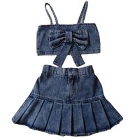 Simple Style Solid Color Bow Knot Cotton Girls Clothing Sets main image 5