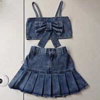 Simple Style Solid Color Bow Knot Cotton Girls Clothing Sets sku image 1