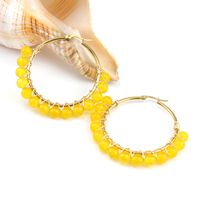 1 Pair Retro Simple Style Round Beaded Plating Natural Stone Copper Hoop Earrings main image 5