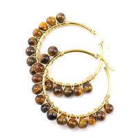 1 Pair Retro Simple Style Round Beaded Plating Natural Stone Copper Hoop Earrings sku image 5