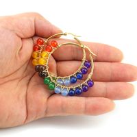 1 Pair Retro Simple Style Round Beaded Plating Natural Stone Copper Hoop Earrings main image 2
