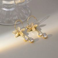 1 Pair Casual Simple Style Heart Shape Flower Bow Knot Enamel Plating Inlay Alloy Rhinestones Pearl Drop Earrings sku image 10