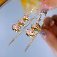 1 Pair Retro Flower Inlay Metal Artificial Gemstones Zircon Drop Earrings main image 1