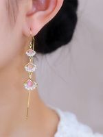 1 Pair Retro Flower Inlay Metal Artificial Gemstones Zircon Drop Earrings main image 3