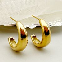 1 Pair Simple Style Commute C Shape Polishing Plating 304 Stainless Steel 14K Gold Plated Ear Studs main image 1