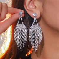 1 Pair Glam Shiny Tassel Inlay Rhinestone Rhinestones Silver Plated Drop Earrings sku image 1