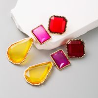 Casual Elegant Sweet Square Alloy Inlay Resin Gold Plated Women's Drop Earrings main image 8