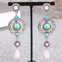 Retro Ethnic Style Round Alloy Inlay Turquoise Women's Drop Earrings main image 3