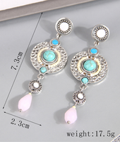 Retro Ethnic Style Round Alloy Inlay Turquoise Women's Drop Earrings main image 2