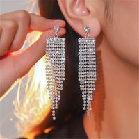 1 Pair Glam Shiny Tassel Plating Inlay Rhinestone Rhinestones Silver Plated Drop Earrings main image 1