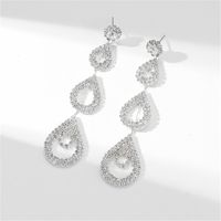 Glam Brillant Gouttelettes D'eau Strass Placage Évider Incrustation Strass Argent Plaqué Boucles D'oreilles Pour Femmes main image 11