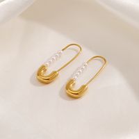 1 Pair Simple Style Paper Clip Pearl Plating 304 Stainless Steel Earrings sku image 1