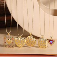 Casual Classic Style Heart Shape Rectangle Copper Irregular Plating Inlay Zircon 14k Gold Plated Pendant Necklace Long Necklace main image 7