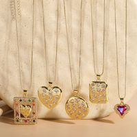 Casual Classic Style Heart Shape Rectangle Copper Irregular Plating Inlay Zircon 14k Gold Plated Pendant Necklace Long Necklace main image 1