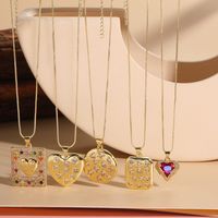 Casual Classic Style Heart Shape Rectangle Copper Irregular Plating Inlay Zircon 14k Gold Plated Pendant Necklace Long Necklace main image 6