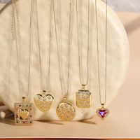Casual Classic Style Heart Shape Rectangle Copper Irregular Plating Inlay Zircon 14k Gold Plated Pendant Necklace Long Necklace main image 5