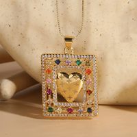 Casual Classic Style Heart Shape Rectangle Copper Irregular Plating Inlay Zircon 14k Gold Plated Pendant Necklace Long Necklace sku image 5
