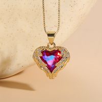 Casual Classic Style Heart Shape Rectangle Copper Irregular Plating Inlay Zircon 14k Gold Plated Pendant Necklace Long Necklace sku image 4