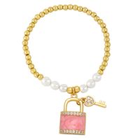 Classic Style Korean Style Key Lock Imitation Pearl Copper Enamel Plating Inlay Zircon Bracelets main image 3