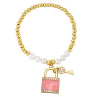 Classic Style Korean Style Key Lock Imitation Pearl Copper Enamel Plating Inlay Zircon Bracelets sku image 2