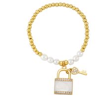 Classic Style Korean Style Key Lock Imitation Pearl Copper Enamel Plating Inlay Zircon Bracelets main image 6